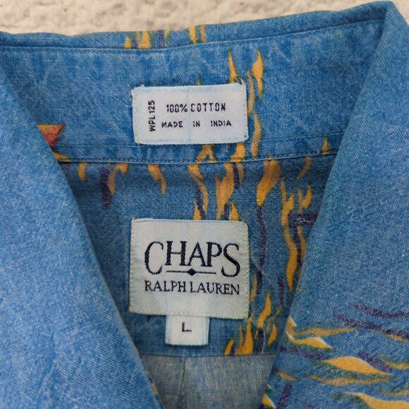Vintage Chaps Ralph Lauren '80s '90s Short Sleeve Button-down Shirt Men's Large - Picture 8 of 9